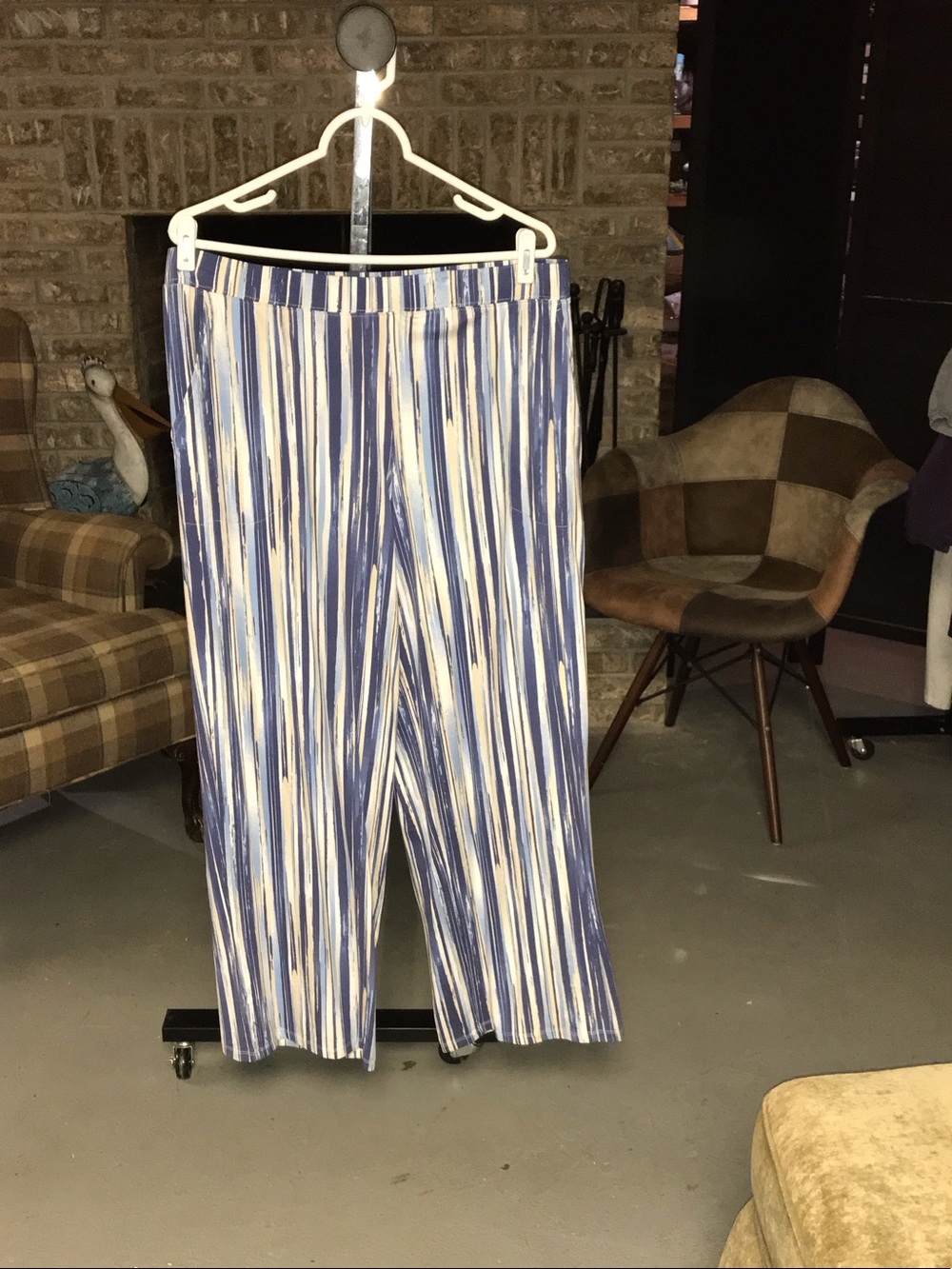 Blue & White Vertical Stripe Wide-Leg Joggers